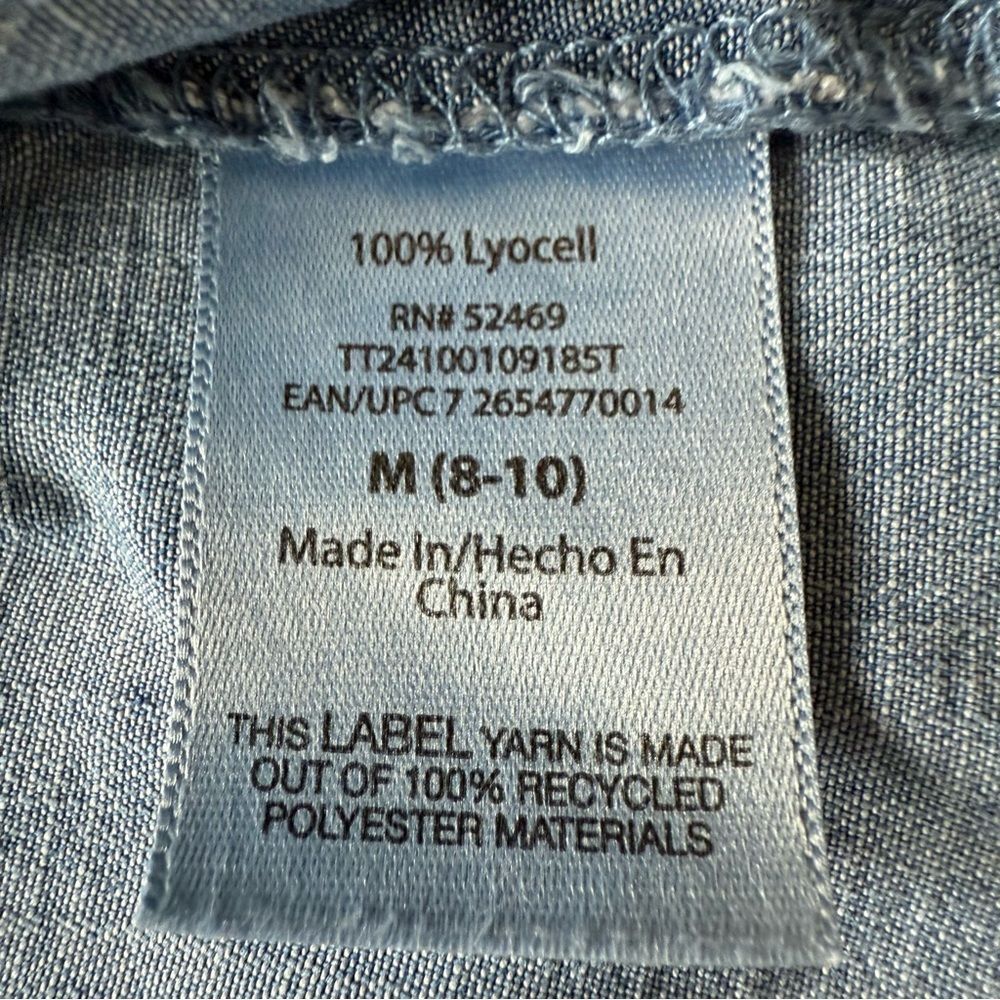 Chambray Flutter Sleeve Top with Tie Neckline Blue Size Medium - Picture 5 of 6